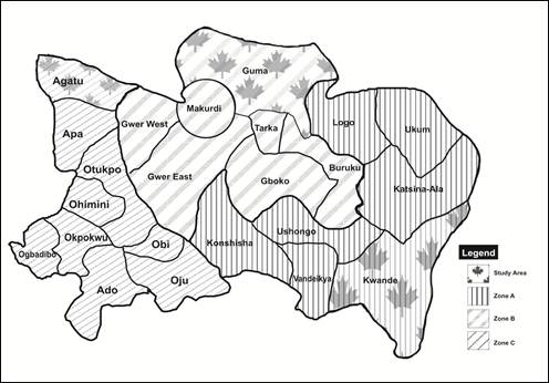 benue state map showing study area figure